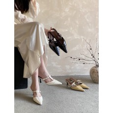 批发欧美风百搭气质尖头高跟细跟包头拖鞋