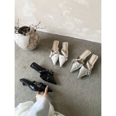批发欧美风气质百搭尖头高跟包头拖鞋单鞋