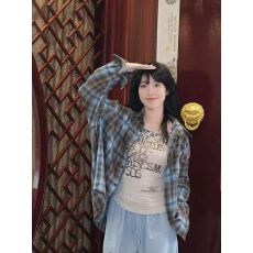 批发潮牌美式复古设计格纹衬衫男女情侣宽松休闲风<b class='q'>长袖</b>外套衬衣上衣服