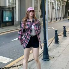 批发新款美式复古法式<b class='q'>格子</b>长袖<b class='q'>衬衫女</b>春秋薄款设计感小众上衣外套