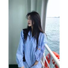 批发腊肠狗刺绣<b class='q'>格子</b><b class='q'>衬衫女</b>2025春秋时尚情侣宽松百搭小众叠穿上衣外套