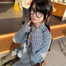 批发实价格纹格子衬衫外搭女秋季新款小众韩系百搭宽松慵懒风衬衣<b class='q'>外套</b>