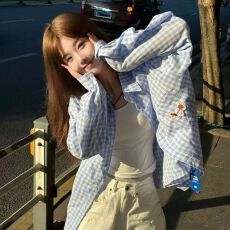 批发腊肠狗刺绣<b class='q'>格子衬衫</b>女2025春秋时尚情侣宽松百搭小众叠穿上衣外套