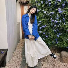 批发polo领纯棉长袖衬衫女春秋季新款设计感小众外套中长款宽松上衣