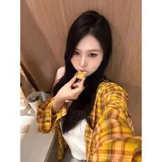 批发春秋新款复古chic黄<b class='q'>格子</b>衬衫外套女oversize宽松垂坠感慵懒风衬衣