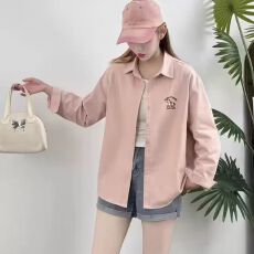 批发小马卡通刺绣纯棉<b class='q'>衬衫</b>女2026春季新款慵懒风宽松<b class='q'>长袖</b>翻领上衣