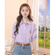 批发小马卡通刺绣纯棉<b class='q'>衬衫</b>女2026春季新款慵懒风宽松<b class='q'>长袖</b>翻领上衣