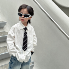 批发童装男孩上衣潮帅气时髦<b class='q'>春</b>秋带领带学院风长袖男童白色衬衫