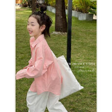 批发韩系女童粉色衬衫2026年新款儿童宽松慵懒风衬衣宝宝春秋百搭上衣