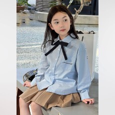 批发女童日系时尚翻领领带衬衫2026新款公主风儿童日常简约上衣薄<b class='q'>外套</b>