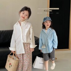 批发女童衬衫时尚纯棉长袖<b class='q'>外套</b>2026春夏新款女童衬衣宝宝薄款翻领上衣