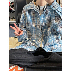 批发<b class='q'>日系</b><b class='q'>复古</b>格子磨毛衬衫男女情侣长袖开衫上衣宽松休闲百搭衬衣外套