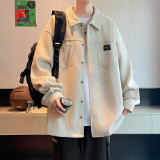 批发美式高街衬衫男女秋冬季加绒加厚港式复古百搭休闲衬衣外套