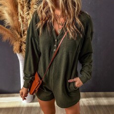 批发大码女士优雅通勤休闲针织弹力面料纯色长袖<b class='q'>连体裤</b>