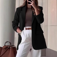 批发亚马逊<b class='q'>欧美</b>大码女士<b class='q'>高端</b>气质纯色百搭通勤西装外套