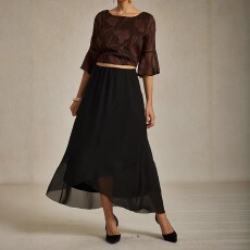 批发欧美大码女式气质优雅纯色经典百搭不规则裙摆设计层次分明半身裙