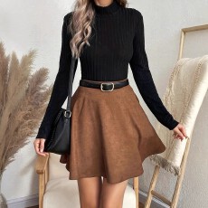 批发跨境亚马逊欧美大码女式时尚气质复古经典触感舒适宽松半身裙