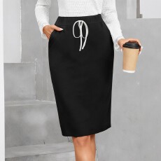 批发跨境亚马逊欧美大码女式时尚半身裙简约的黑色百搭又显气质