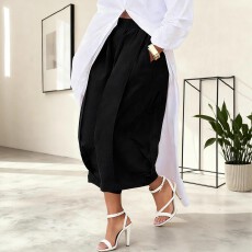 批发跨境亚马逊欧美大码女士宽松时尚简约百搭阔腿裤