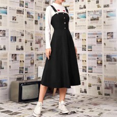 批发跨境亚马逊欧美大码女士休闲百搭气质纯色梭织面料吊带连衣裙