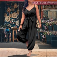 批发欧美夏季女士大码吊带连体<b class='q'>裤</b><b class='q'>优雅</b>潮流经典通勤纯色系带显身材<b class='q'>裤</b>子