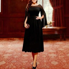 批发欧美亚马逊大码女式<b class='q'>时尚</b>优雅别致独特的斗篷式袖子设计圆领<b class='q'>连衣裙</b>