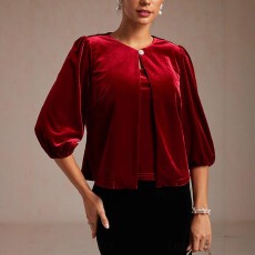 欧美跨境亚马逊大码女式时尚气质优雅纯色舒适宽松外套加背心套装