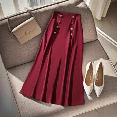 批发欧美跨境亚马逊大码女式气质优雅复古双排纽扣装饰设计针织半身裙