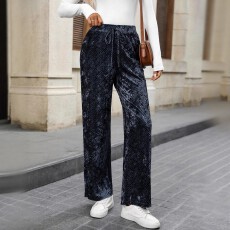 批发欧美跨境亚马逊大码<b class='q'>女</b>式时尚休闲纹理面料独特感假抽绳设计直筒裤