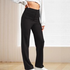 批发<b class='q'>欧美</b>跨境亚马逊大码女式时尚休闲简约百搭通勤高腰直筒休闲<b class='q'>裤</b>子