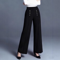 批发欧美跨境亚马逊大码女式气质优雅高腰<b class='q'>宽松</b>阔腿版型珍珠<b class='q'>装</b>饰休闲<b class='q'>裤</b>