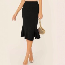 批发欧美跨境亚马逊大码女式时尚优雅包臀鱼尾式<b class='q'>荷叶边</b>设计开叉<b class='q'>半身裙</b>