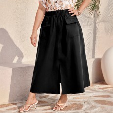 批发<b class='q'>欧美</b><b class='q'>大码</b>女式时尚气质紧腰设计开叉两侧有大口袋工装风半身裙