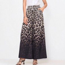 批发<b class='q'>欧美</b>大码女式时尚休闲气质豹纹自带狂野感宽松舒适高腰阔腿<b class='q'>裤</b>