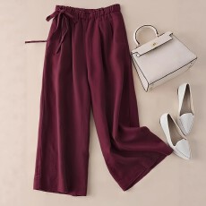 批发<b class='q'>欧美</b>跨境亚马逊大码女式抽绳设计慵懒度假风随性气质宽松阔腿<b class='q'>裤</b>