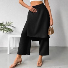 批发<b class='q'>欧美</b>跨境亚马逊大码女士时尚休闲梭织纯色不对称设计感拼接<b class='q'>裤</b>子