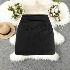 批发<b class='q'>欧美</b>跨境亚马逊<b class='q'>大码</b>女式气质经典百搭褶皱设计不对称半身裙