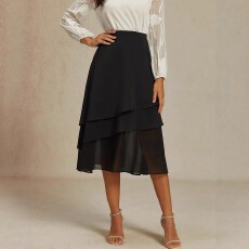 批发欧美跨境亚马逊大码女式时尚休闲气质纯色百搭层次网纱拼接半身裙