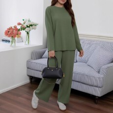 批发欧美大码两件套纯色长袖上衣和长裤春<b class='q'>秋</b>季休闲度假之选必备单品