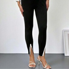 批发大码女士高腰优雅精致显身材开叉裤子时尚百搭