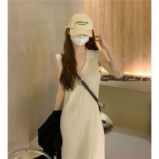 批发已出货 季新款韩版纯色针织无袖背心连衣裙女装气质外搭打底长裙