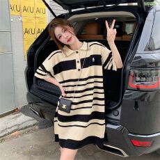 批发已出货 polo领条纹针织连衣裙女夏季2026新款遮肚裙子ins