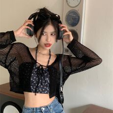 批发已出货 薄款防晒针织罩衫夏新款修身系带短款长袖开衫女