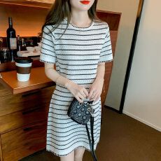 批发已出货 连衣裙夏薄款新款减龄显瘦条纹冰丝夏天短袖小个子<b class='q'>裙子</b>
