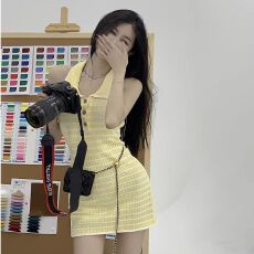 已出货 性感辣妹露背包臀裙女复古显瘦针织裙气质无袖连衣裙女