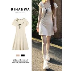 批发已出货 学院风纯欲辣妹冰丝针织绞花连衣裙小个子气质短裙