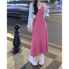 批发已出货  温柔风气质针织吊带裙女<b class='q'>夏</b><b class='q'>连衣裙</b>小众收腰A字长裙打底裙