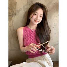 已出货 青柠气泡 全棉针织小衫吊带背心女百搭慵懒圆领无袖上衣