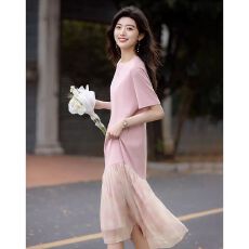 批发已出货2026夏季新印花拼接短袖气质女甜美<b class='q'>连衣裙</b>