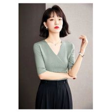 批发已出货  <b class='q'>女</b>装2026年夏季新款V领针织衫薄款<b class='q'>短袖</b>t恤上衣外穿打底衫